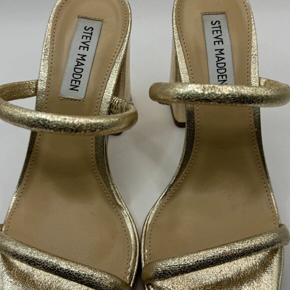 New Steve Madden Gold Block Heel Double Strap Platform -Slip On Size 6 MSRP $110 - Picture 3 of 6
